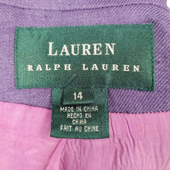 Lauren Ralph Lauren Purple Linen Buttoned Lined Notch Blazer Jacket Size 14 - Picture 3 of 16